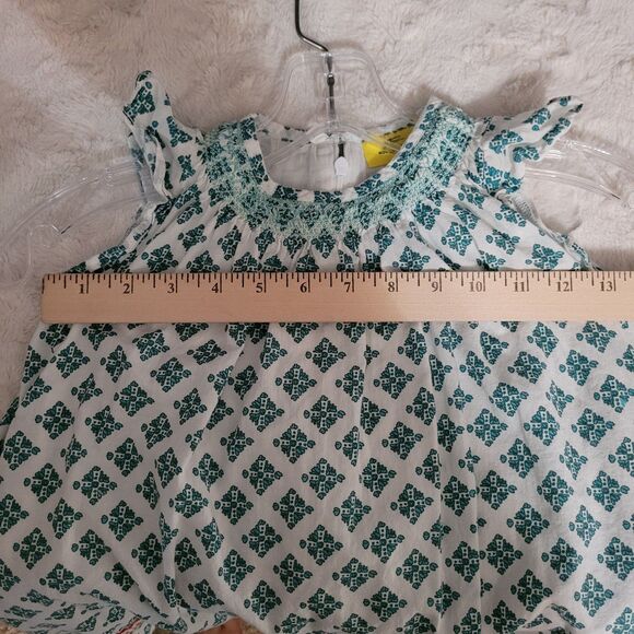 Roller Rabbit Girls Dress Size 4 White Green Embroidered Ruffle Summer - Picture 8 of 10
